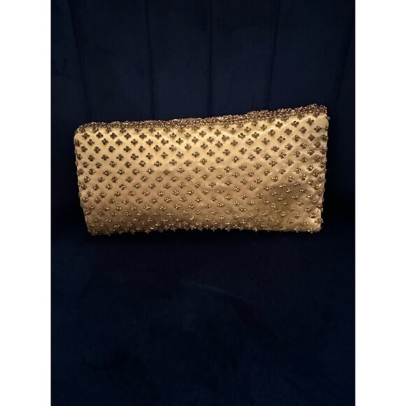 Vintage Gold/Yellow Beaded clutch 9x4.5x1.5 Made in Hong Kong - Picture 3 of 14